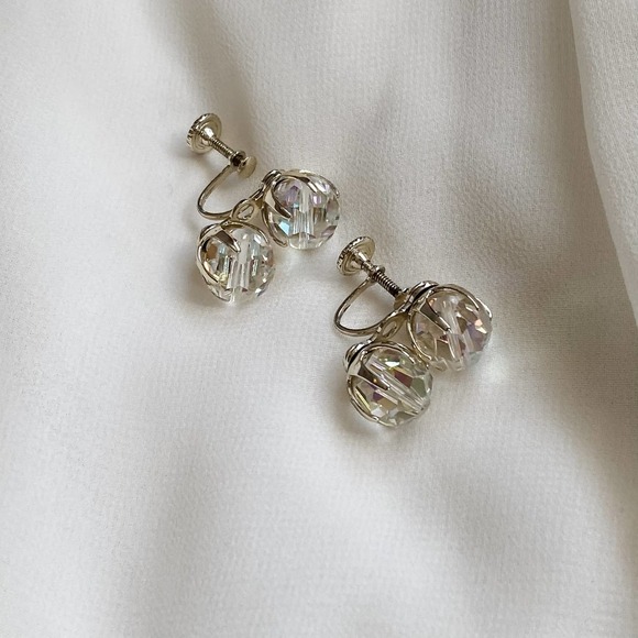 VTG Clear Iridescent Double Bead Earrings - Picture 5 of 5